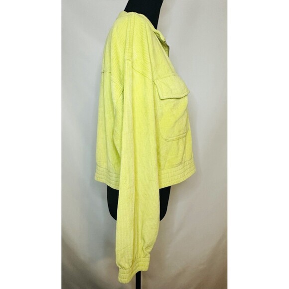 AERIE Ribbed Velour Zip Up Long Sleeve Lime Green Crop Sweater LARGE NWT - Picture 5 of 11